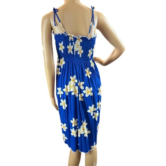 (5 for $25) Blue Floral Hawaiian Smocked Sundress Size Small - Picture 5 of 6